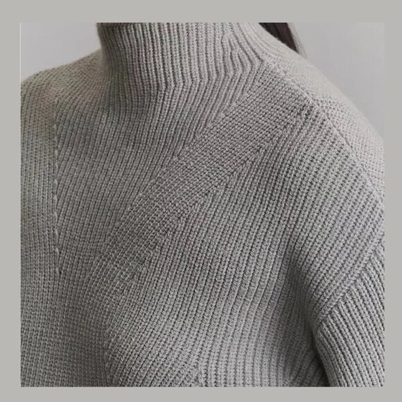 Anthropologie Maeve The Katey Mock-Neck Bell-Sleeve Sweater Grey M - Picture 4 of 9